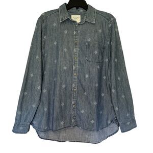 AMERICAN EAGLE women's size XL chambray embroidered button denim top shirt